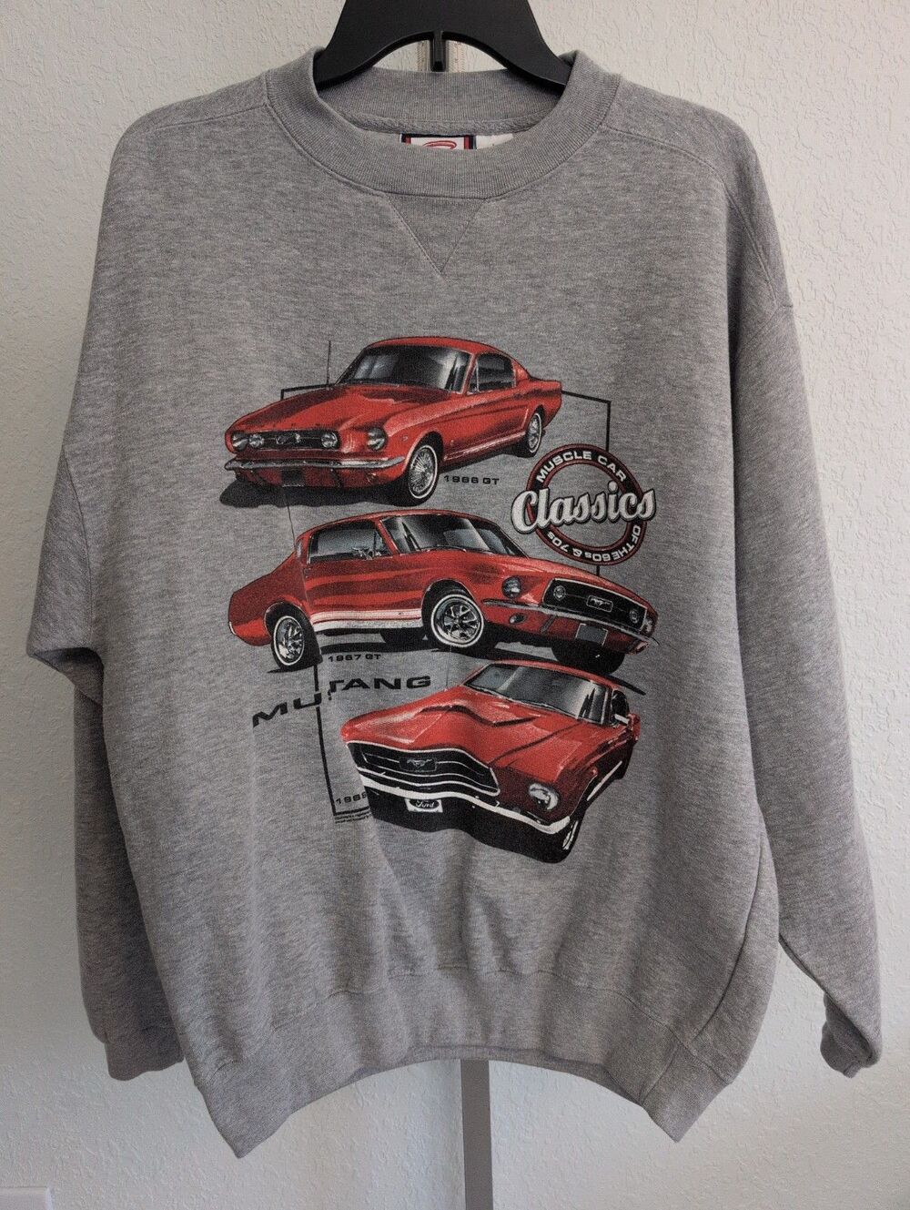Vintage Ford Mustang 1966 1967 1968 GT Sweatshirt  L Grey Muscle Car Classics